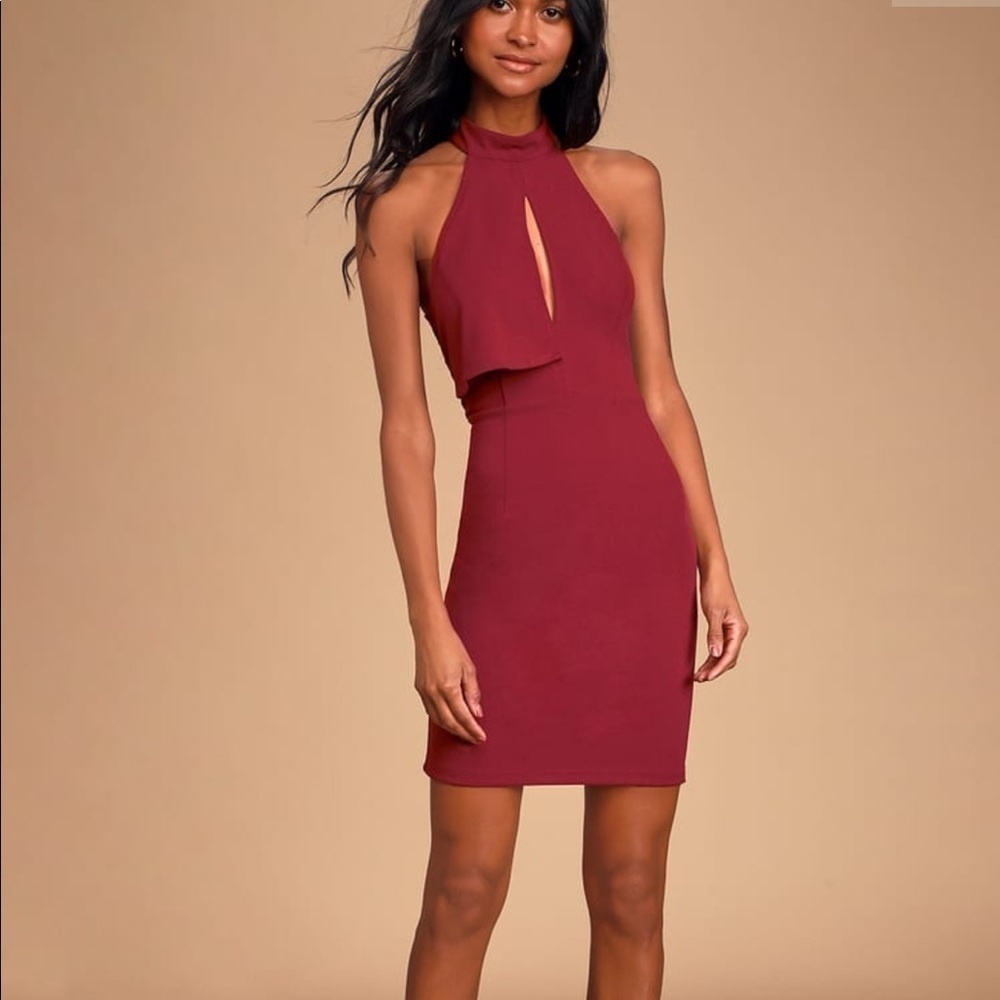 NWT Lulus Rayleigh Burgundy Lace Halter Dress